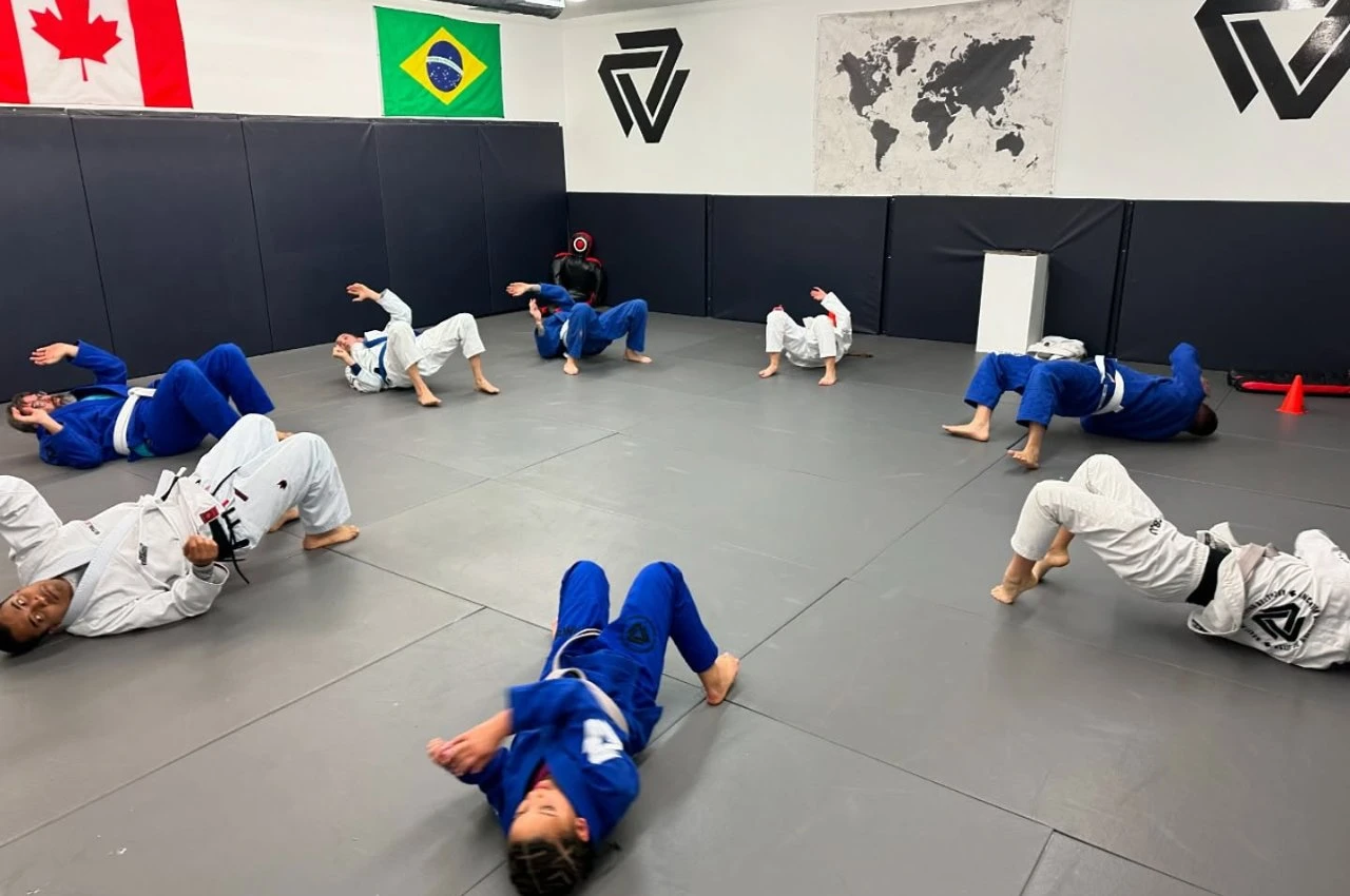 Adults relieving stress through martial arts
